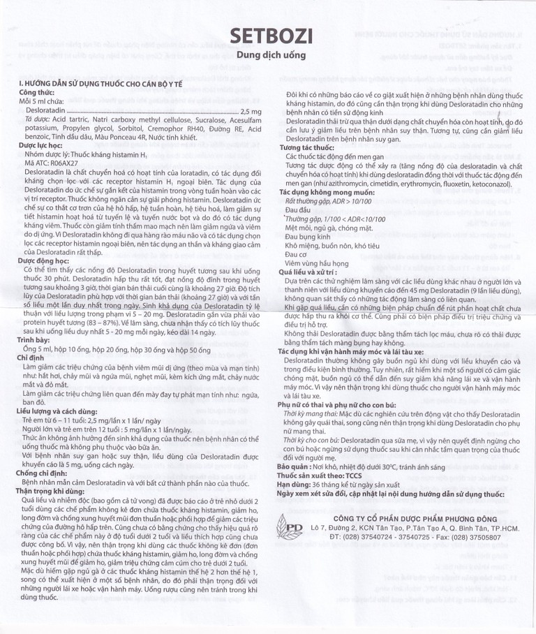 Dung dịch Setbozi Stick giảm các triệu chứng hắt hơi, sổ mũi (20 ống x 5ml) 