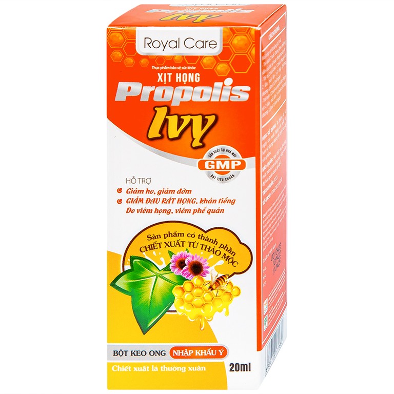 Xịt họng Propolis Ivy Royal Care giảm ho, đờm, đau rát họng, khản tiếng do viêm họng, viêm phế quản (20ml)