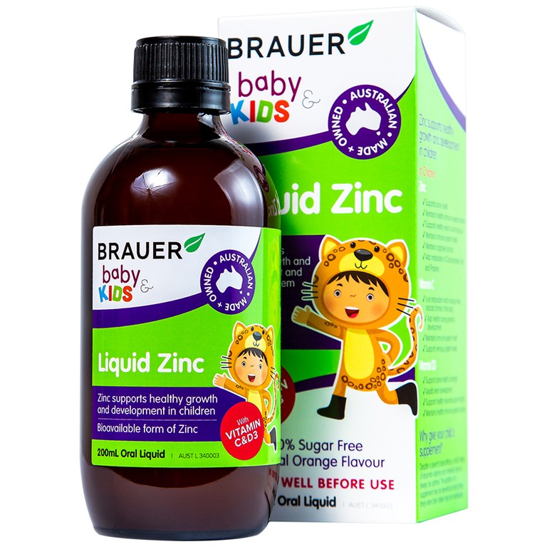Siro Brauer Baby & Kids Liquid Zinc bổ sung kẽm, tăng sức đề kháng cho trẻ (200ml)