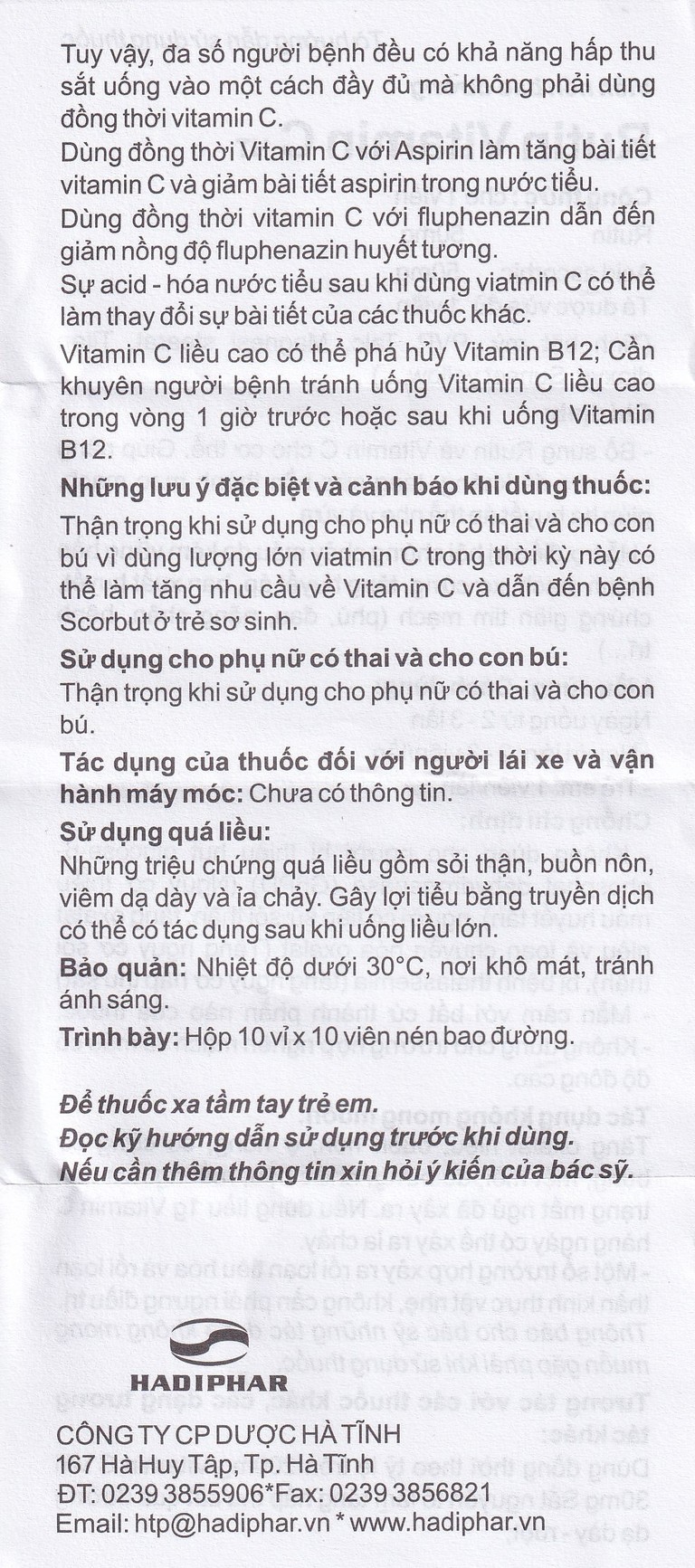 Thuốc Rutin Vitamin C Hadiphar tăng sức bền thành mao mạch, điều trị chứng giãn tĩnh mạch (10 vỉ x 10 viên)