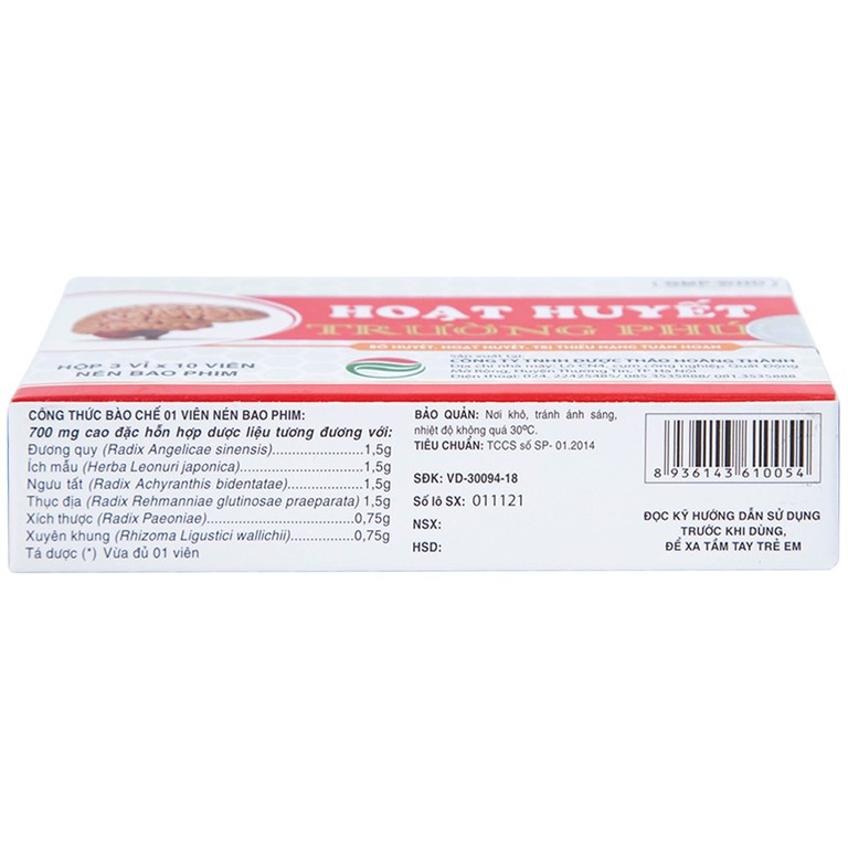 Thuốc Hoạt Huyết Trường Phúc giúp hoạt huyết, trị thiếu năng tuần hoàn (3 vỉ x 10 viên)