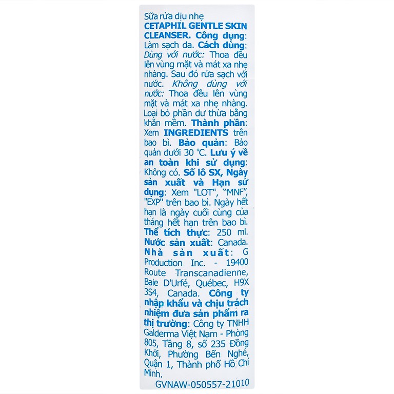 Sữa rửa mặt Cetaphil Gentle Cleanser dành cho da nhạy cảm (250ml)