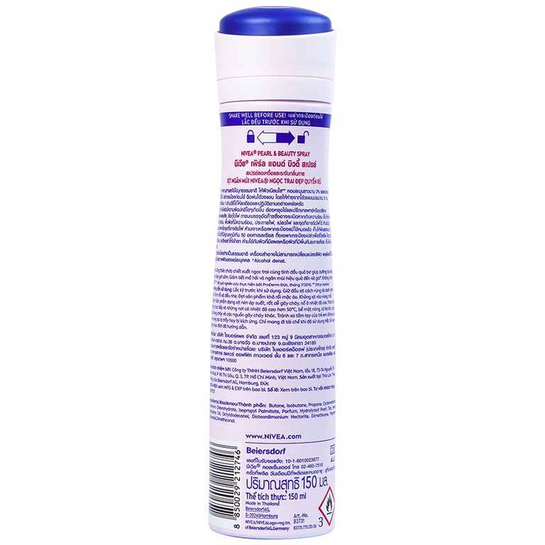 Xịt khử mùi Nivea Anti-Perspirant Pearl And Beauty giảm tiết mồ hôi, ngăn mùi đến 48h (150ml) 