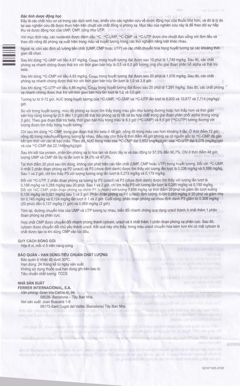 Viên nang cứng Núcleo C.M.P Forte Ferrer điều trị bệnh lý thần kinh ngoại biên (6 vỉ x 5 viên)