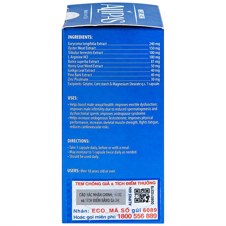 Viên uống Men’s Ginseng Alipas Ecogreen cải thiện rối loạn cương dương (60 viên)
