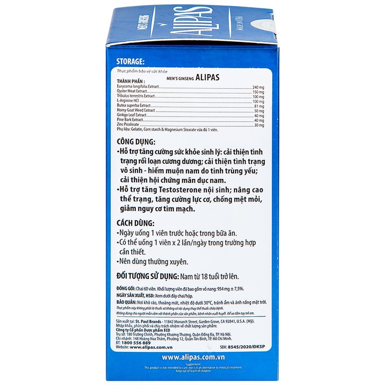 Viên uống Men’s Ginseng Alipas Ecogreen cải thiện rối loạn cương dương (60 viên)