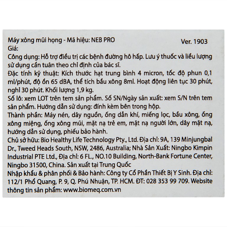 Máy xông khí dung BioHealth Neb Pro hỗ trợ điều trị các bệnh về đường hô hấp