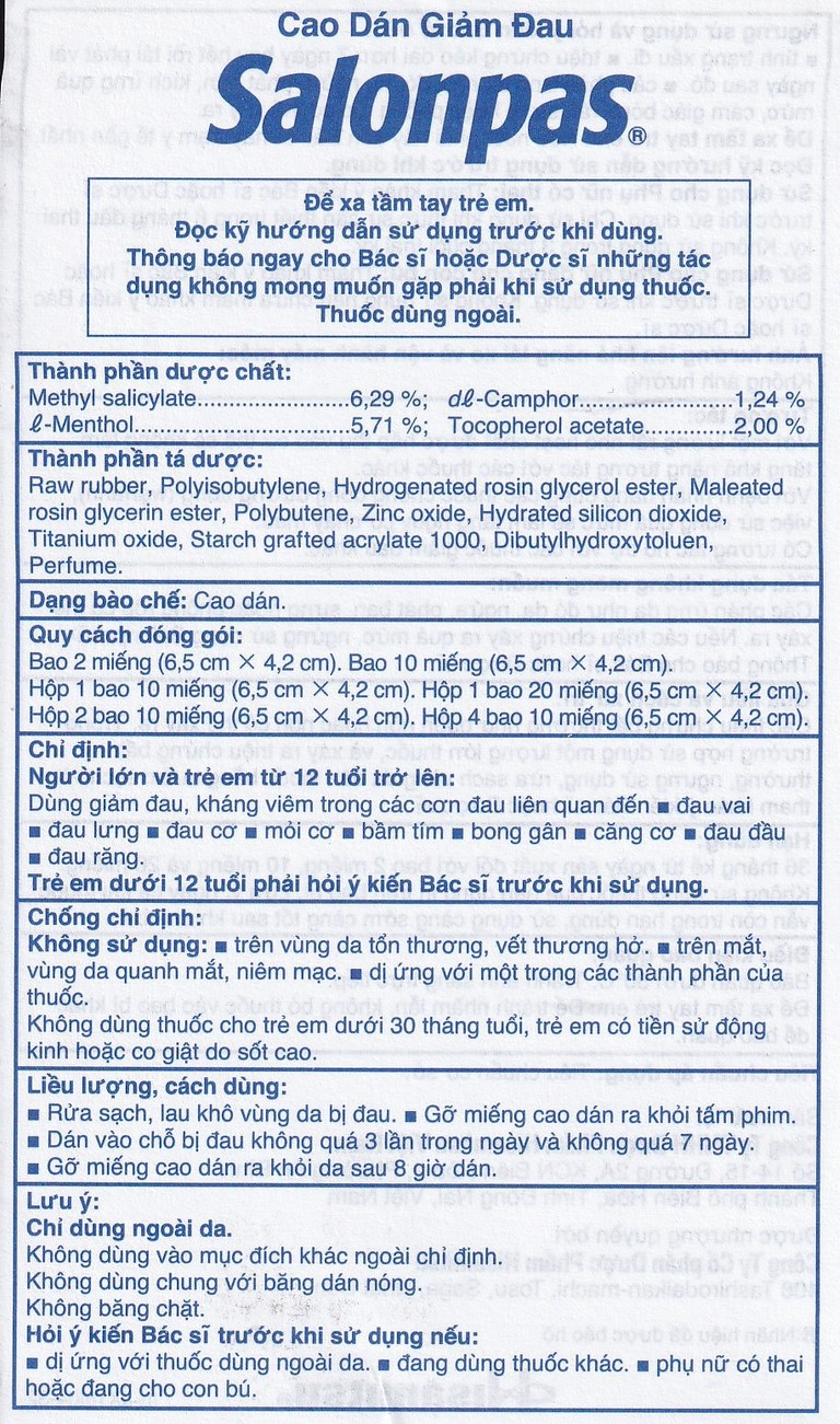 Cao dán Salonpas Hisamitsu giảm đau vai, đau lưng, đau cơ (24 gói x 10 miếng)