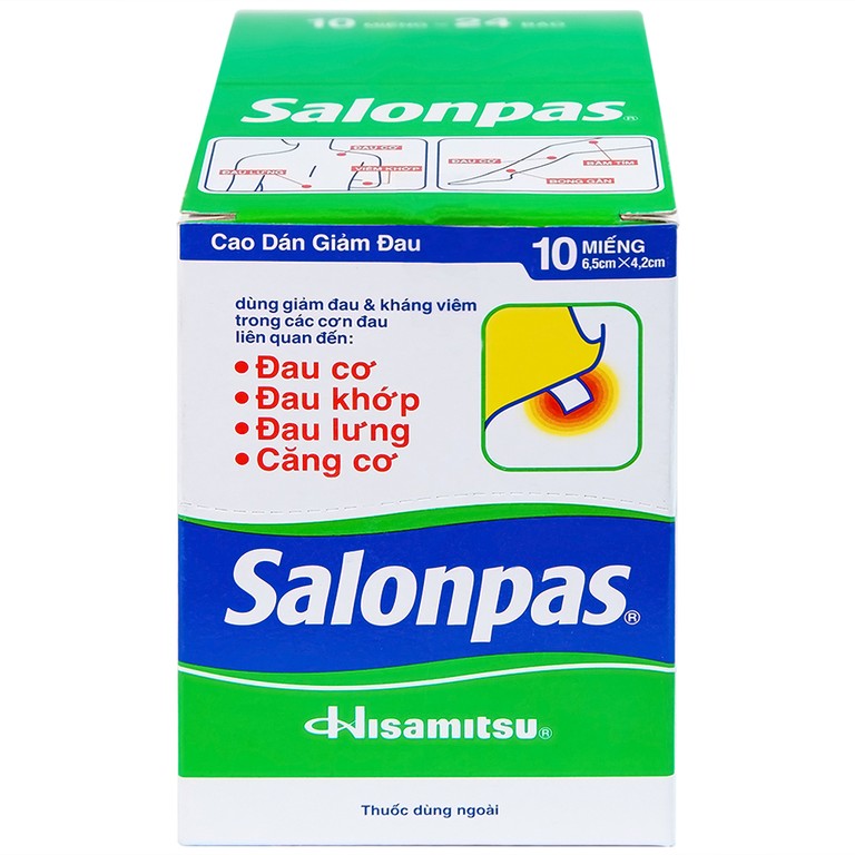 Cao dán Salonpas Hisamitsu giảm đau vai, đau lưng, đau cơ (24 gói x 10 miếng)