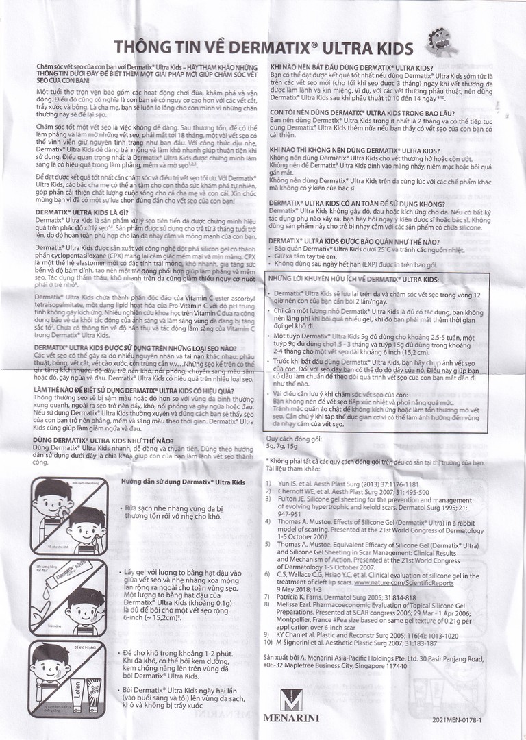 Gel hỗ trợ cải thiện sẹo Dermatix Ultra Scar Care For Kids Menarini phù hợp cho trẻ từ 3 tháng tuổi trở lên (5g)