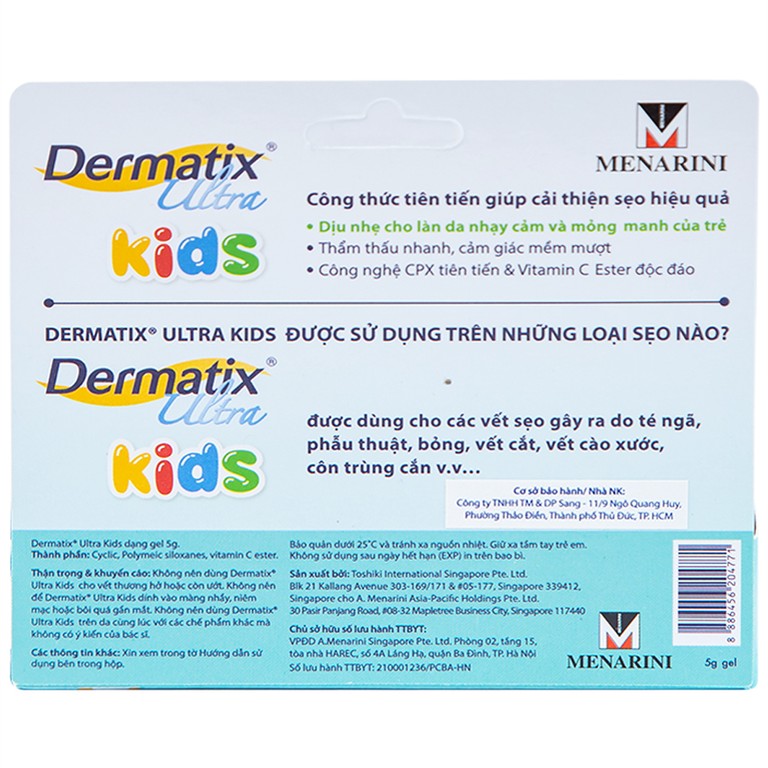 Gel hỗ trợ cải thiện sẹo Dermatix Ultra Scar Care For Kids Menarini phù hợp cho trẻ từ 3 tháng tuổi trở lên (5g)