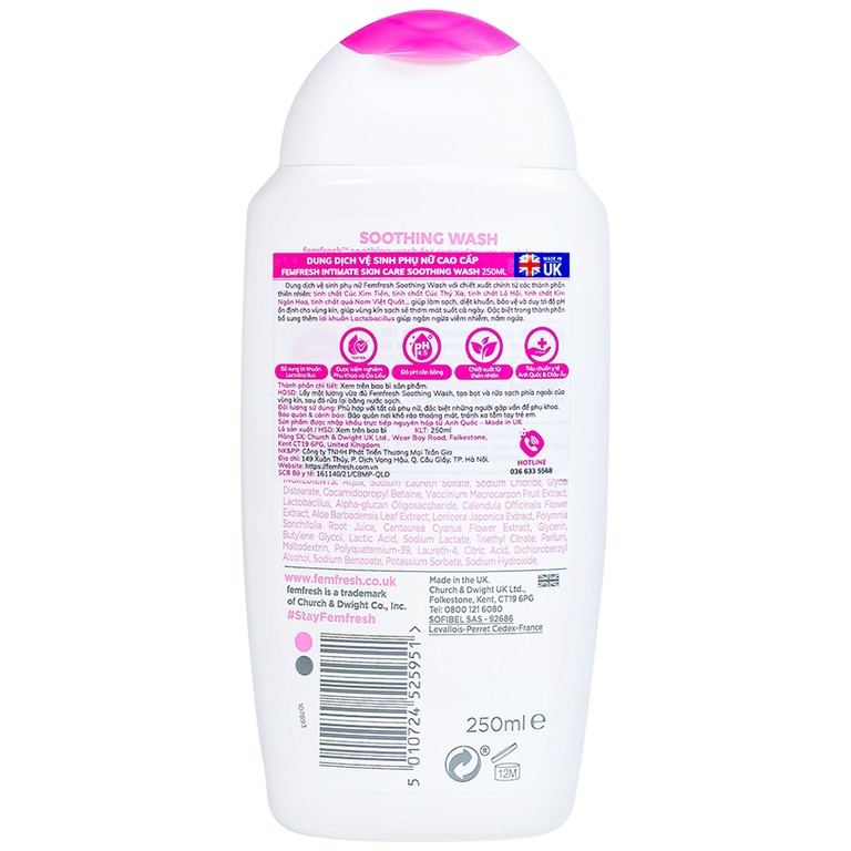 Dung dịch vệ sinh phụ nữ Femfresh Intima Skin Care Soothing Wash hỗ trợ điều trị viêm nhiễm phụ khoa (250ml)