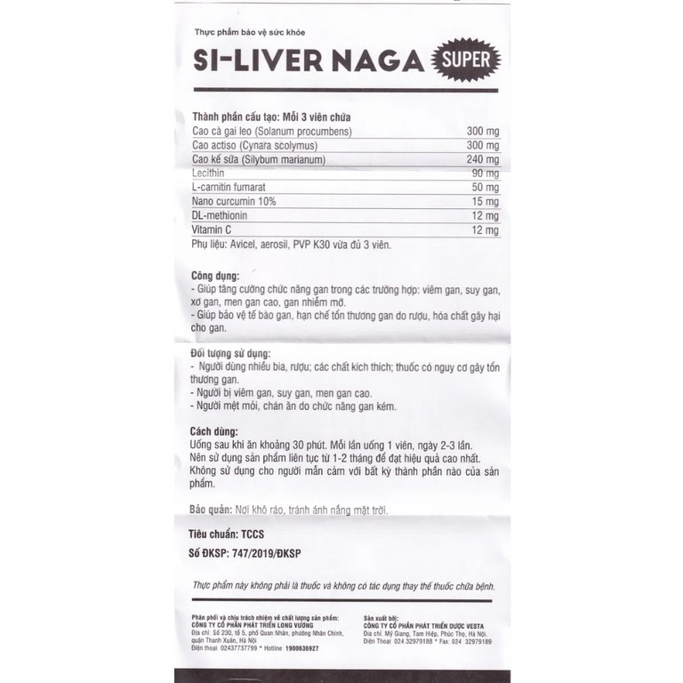 Viên uống Si-Liver Naga Vesta giúp tăng cường miễn dịch, phục hồi và bảo vệ gan (60 viên)