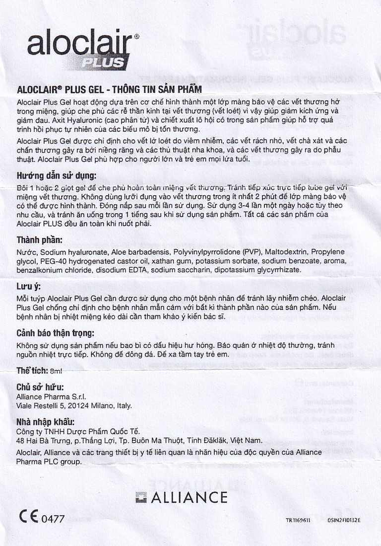 Gel bôi Aloclair Plus Gel giảm đau, kháng viêm và lành viêm loét khoang miệng (8ml)
