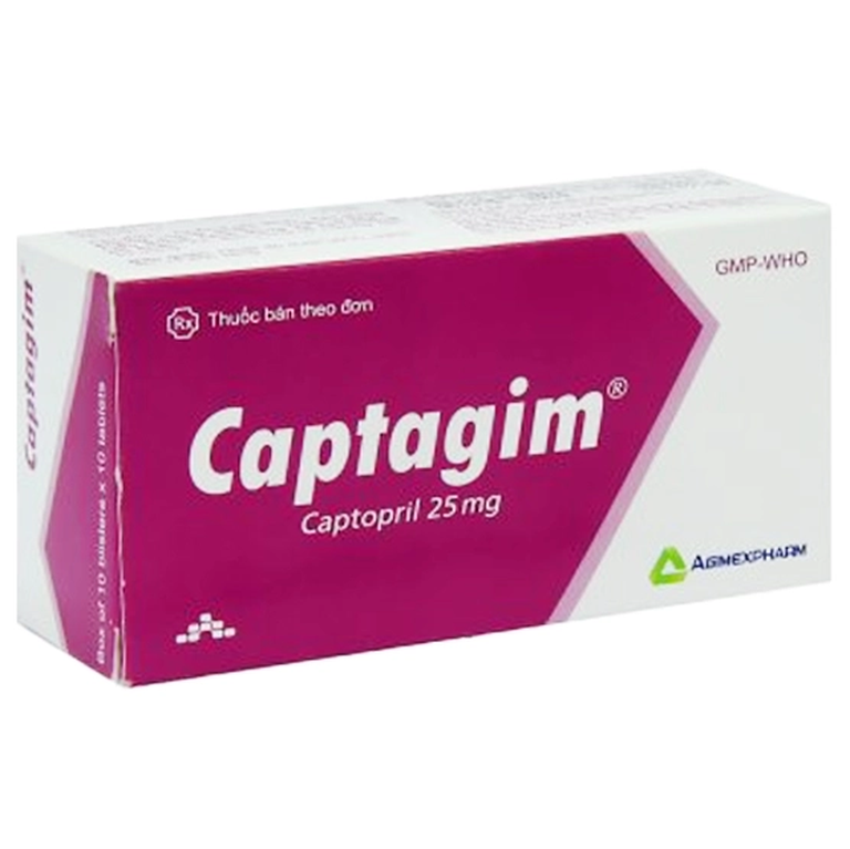 Thuốc Captagim 25mg Agimexpharm điều trị tăng huyết áp, suy tim (10 vỉ x 10 viên)