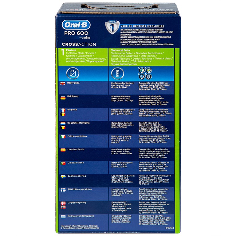 Bàn chải đánh răng điện Oral-B Pro600 D16.513 loại bỏ các mảng bám, làm sạch răng và khoang miệng cho người lớn