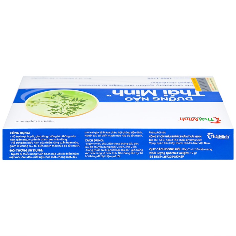 Viên uống Dưỡng Não Thái Minh hỗ trợ hoạt huyết, tăng cường lưu thông máu não (2 vỉ x 10 viên)