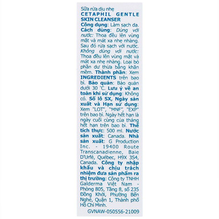 Sữa rửa mặt dịu nhẹ Cetaphil Gentle Skin Cleanser cung cấp độ ẩm cho da (500ml)