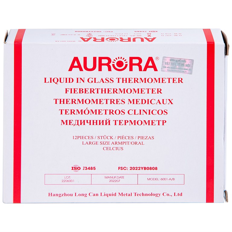 Nhiệt kế thủy tinh Aurora HMP 6001-A/B đo thân nhiệt có vạch chia độ rõ nét (12 Cái)