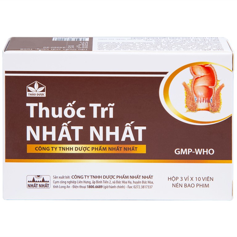Thuốc Trĩ Nhất Nhất giảm đau rát hậu môn, làm bền vững thành mạch, điều trị các trường hợp trĩ cấp tính (3 vỉ x 10 viên)
