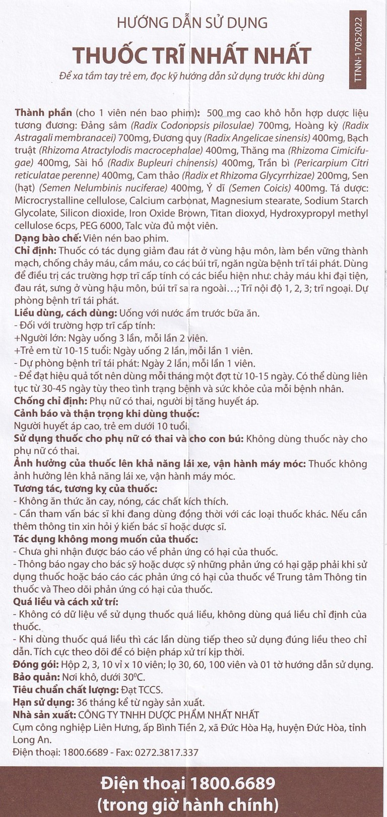 Thuốc Trĩ Nhất Nhất giảm đau rát hậu môn, làm bền vững thành mạch, điều trị các trường hợp trĩ cấp tính (3 vỉ x 10 viên)
