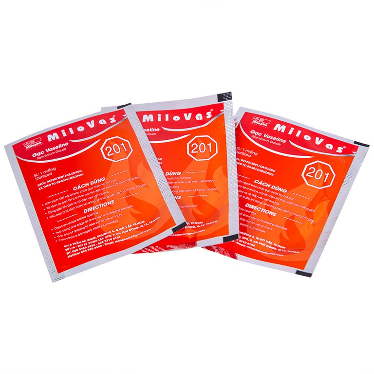 Gạc tiệt trùng Vaseline Petrolatum Gauze Milovas đắp vào vết thương bỏng, da bị khô nứt (10 miếng)