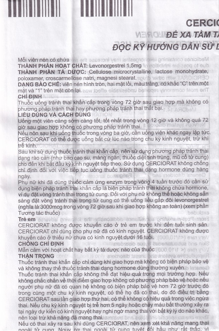 Thuốc tránh thai khẩn cấp Cerciorat 1.5mg Exeltis (1 viên)