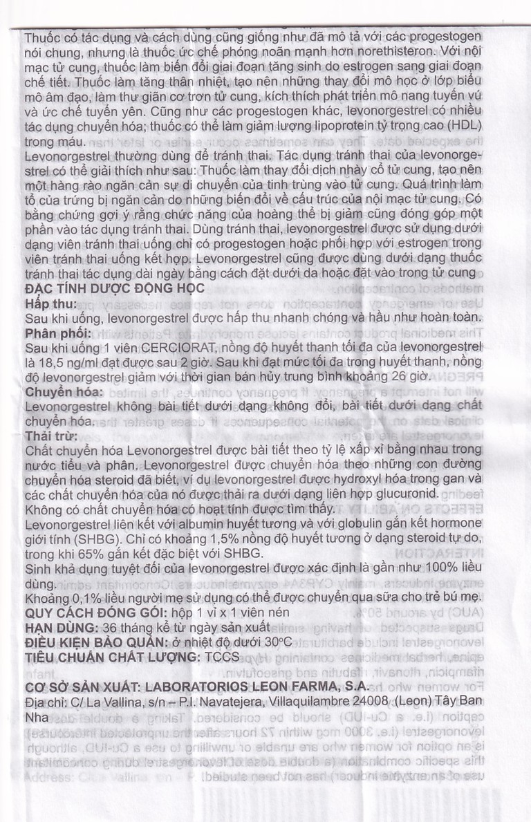 Thuốc tránh thai khẩn cấp Cerciorat 1.5mg Exeltis (1 viên)