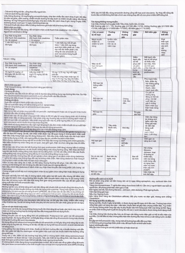 Thuốc Cledomox 625 Tenamyd điều trị các trường hợp nhiễm khuẩn (2 vỉ x 7 viên)