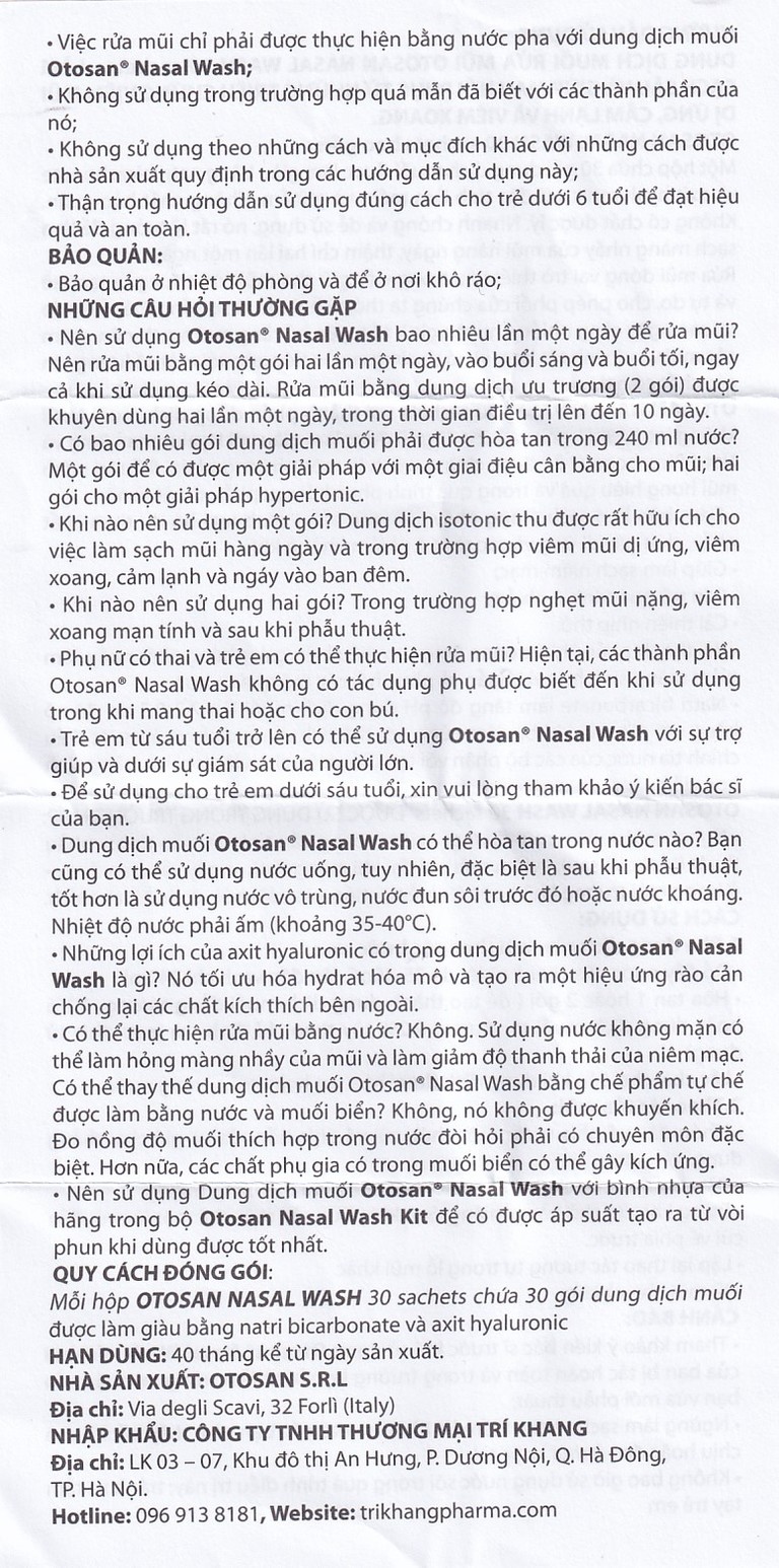 Bộ rửa xoang mũi Otosan Nasal Wash làm sạch sâu, hồi phục chứng viêm mũi dị ứng (1 kít + 30 gói)