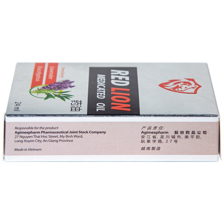 Dầu gió lăn Red Lion Medicated Oil White Agimexpharm ấm da vùng xoa, sử dụng massage hỗ trợ thư giãn (24ml)
