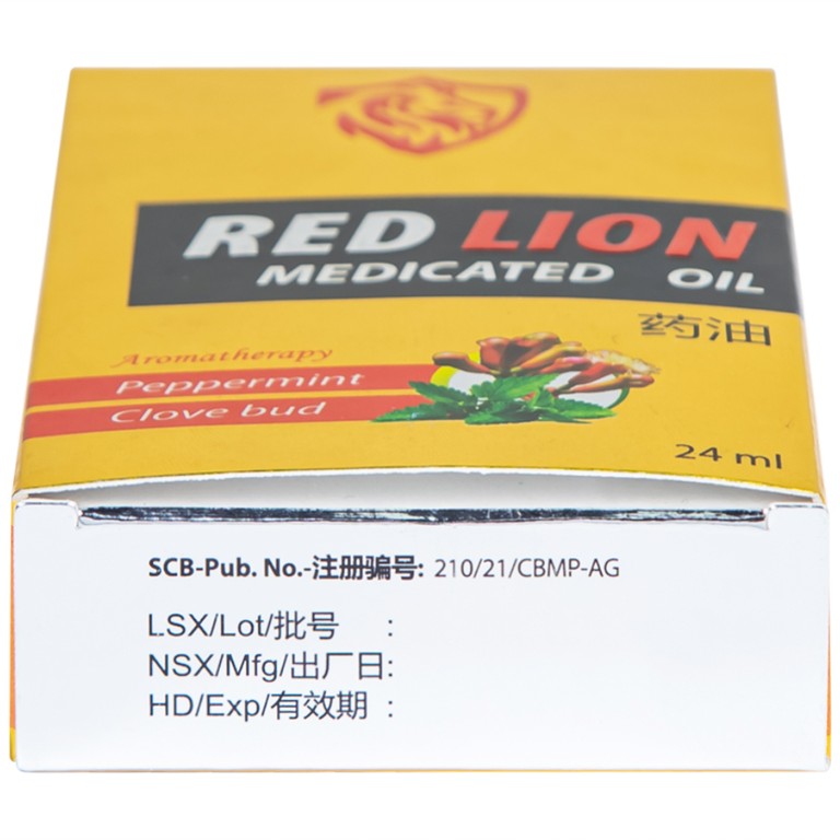 Dầu gió lăn Red Lion Medicated Oil Yellow Agimexpharm ấm da vùng xoa, sử dụng massage hỗ trợ thư giãn (24ml)