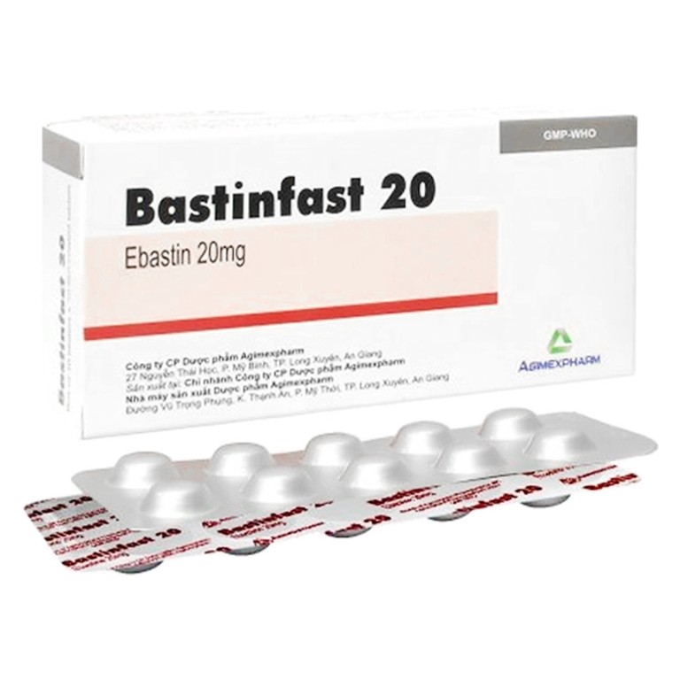 Thuốc Bastinfast 20 Agimexpharm điều trị triệu chứng viêm mũi dị ứng, ngứa da, mày đay (10 vỉ x 10 viên)