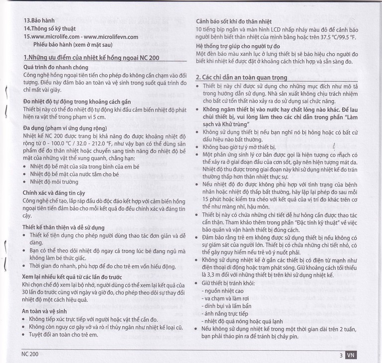 Nhiệt kế hồng ngoại đo trán Microlife NC200 không cần tiếp xúc, cho kết quả sau 1 giây