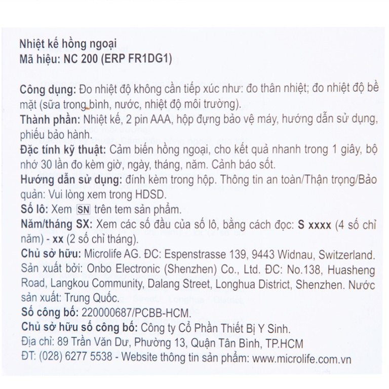 Nhiệt kế hồng ngoại đo trán Microlife NC200 không cần tiếp xúc, cho kết quả sau 1 giây