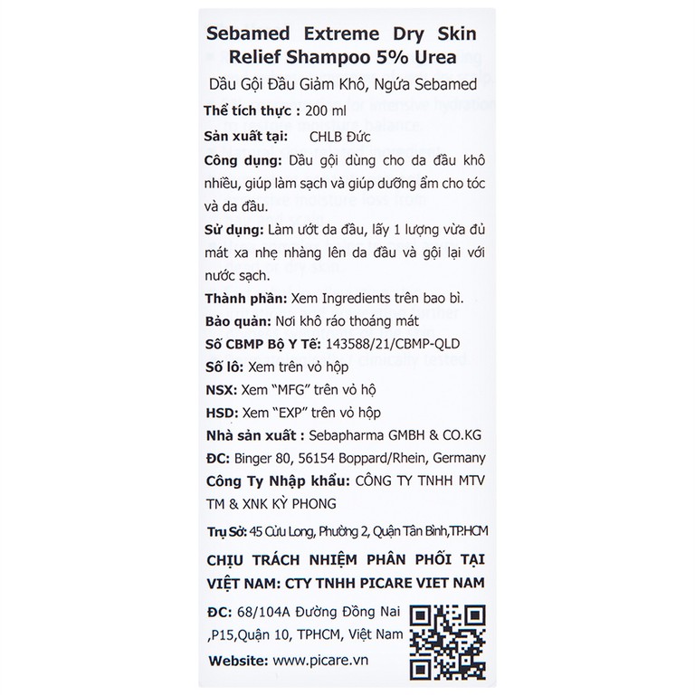 Dầu gội Sebamed Extreme Dry Skin 5% Urea giảm khô ngứa (200ml)