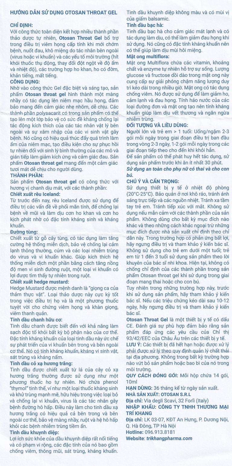 Gel Otosan Throat Gel Forte 10ml điều trị viêm họng cấp tính (14 gói)