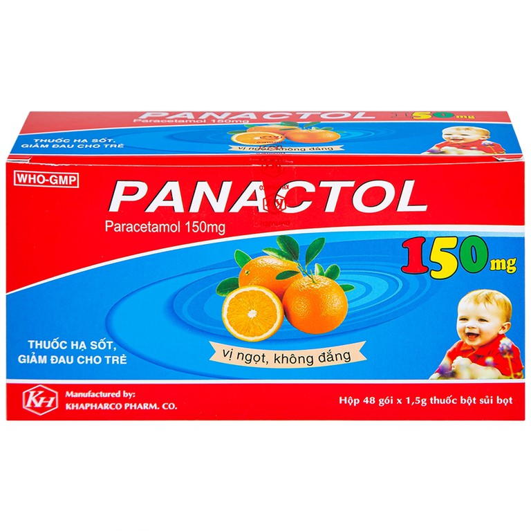 Bột sủi Panactol 150mg Khapharco vị ngọt, không đắng, hạ sốt, giảm đau cho trẻ (48 gói x 1.5g)