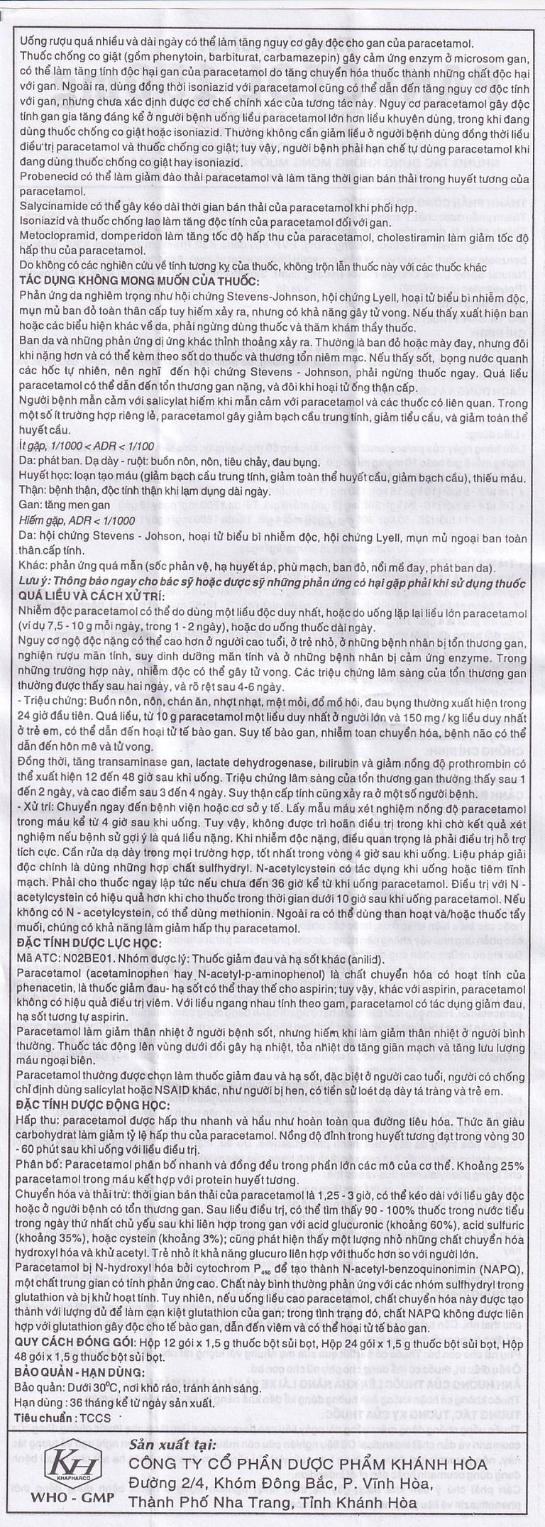 Bột sủi Panactol 150mg Khapharco vị ngọt, không đắng, hạ sốt, giảm đau cho trẻ (48 gói x 1.5g)