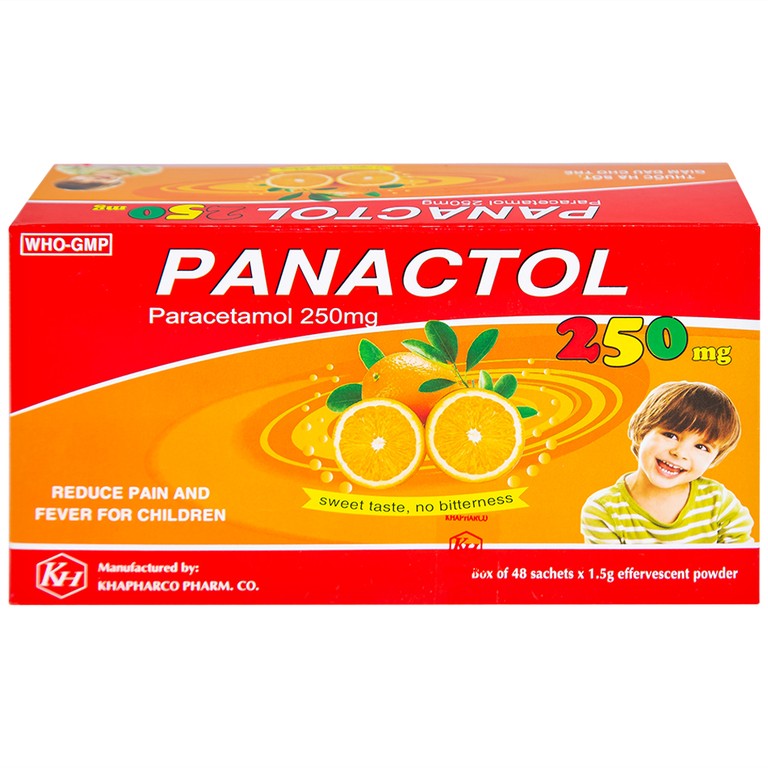 Bột sủi Panactol 250mg Khapharco vị ngọt, không đắng, hạ sốt, giảm đau cho trẻ (48 gói x 1.5g)