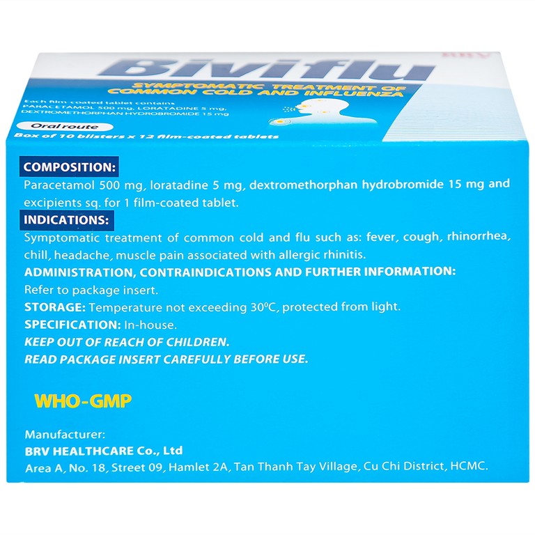Thuốc Biviflu BRV điều trị các triệu chứng cảm cúm (10 vỉ x 12 viên)