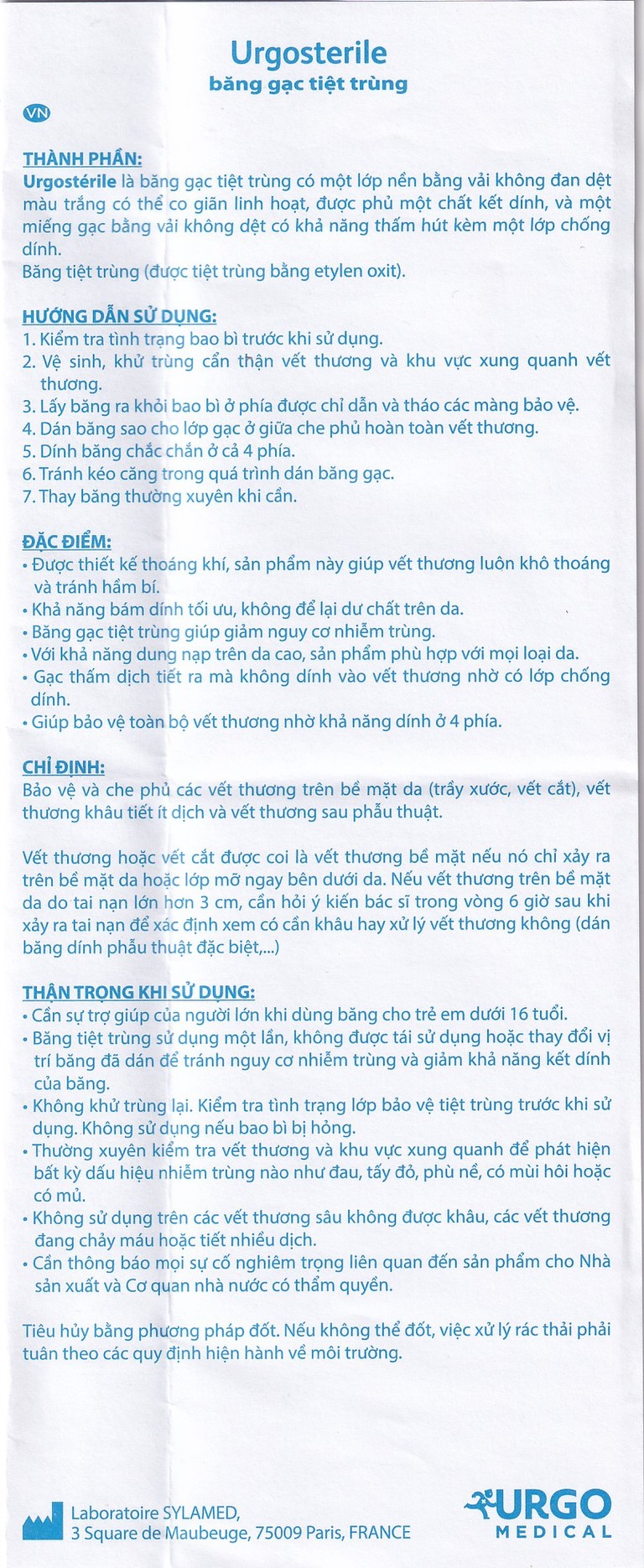 Băng gạc tiệt trùng Urgosterile 10cm x 10cm bảo vệ vết trầy xước, vết cắt, vết thương (50 miếng)