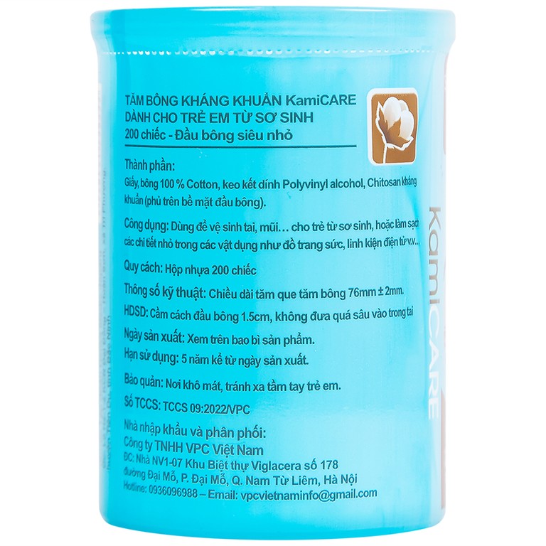 Tăm bông KamiCare hộp tròn dành cho trẻ em từ sơ sinh (200 que) 