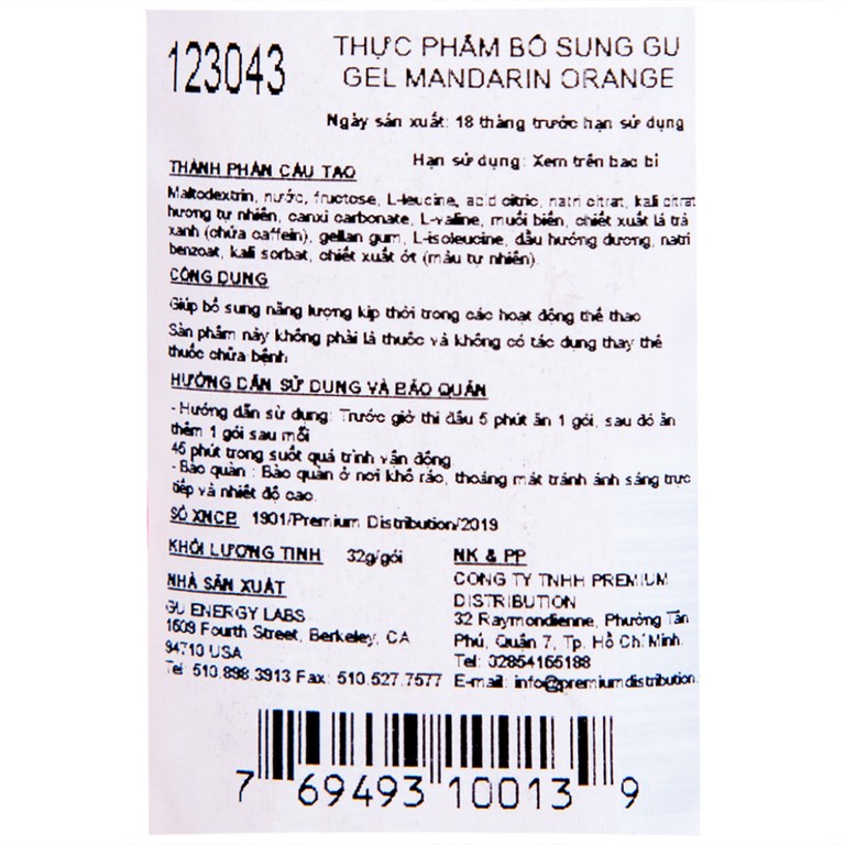 Thực phẩm bổ sung GU Energy Gel Mandarin Orange cung cấp dinh dưỡng và năng lượng (32g)
