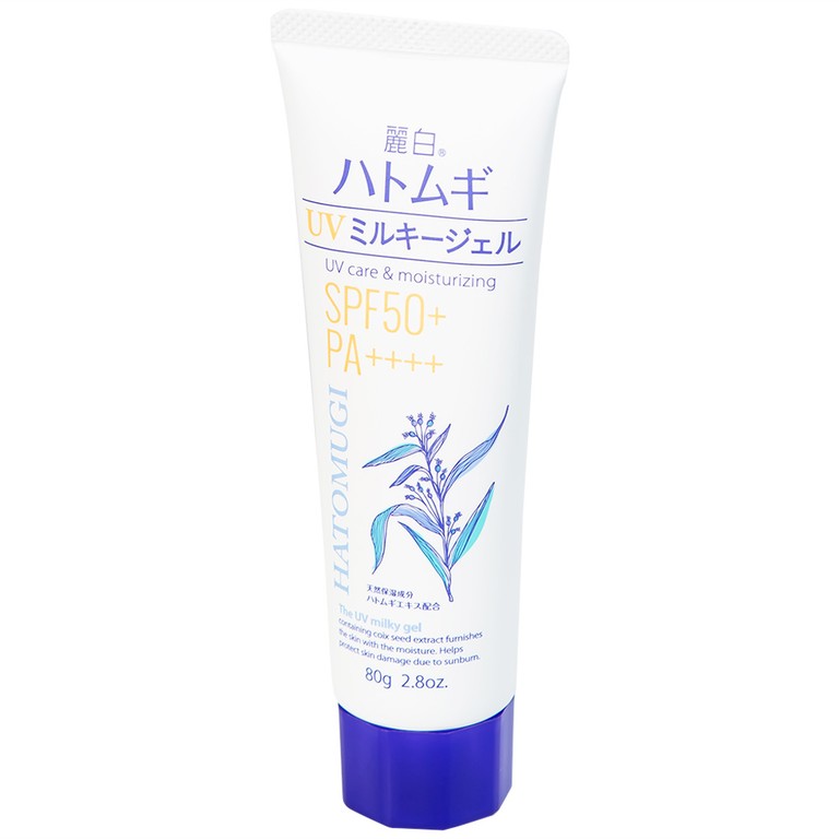 Kem chống nắng Reihaku Hatomugi UV Milky Gel SPF50+ PA++++ dưỡng ẩm và làm sáng da (80g)