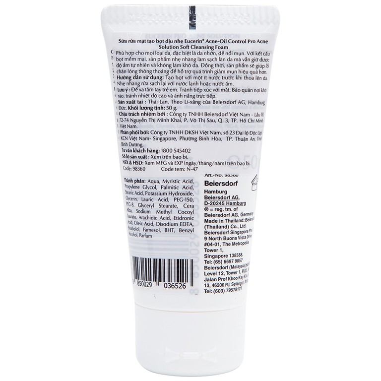 Sữa rửa mặt tạo bọt dịu nhẹ Eucerin Acne-Oil Control Pro Acne-Solution kiểm soát dầu, ngăn ngừa mụn (50g)