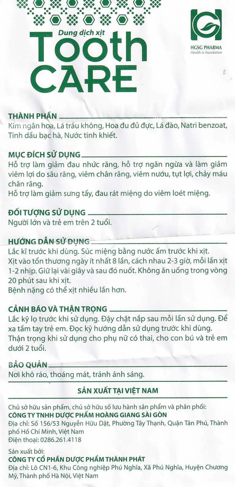 Dung dịch xịt Tooth Care hỗ trợ giảm đau nhức răng (20ml)