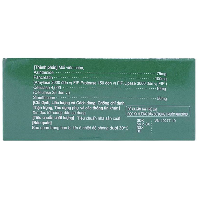 Thuốc Azintal Forte điều trị đầy hơi, khó tiêu, chướng bụng (10 vỉ x 10 viên)