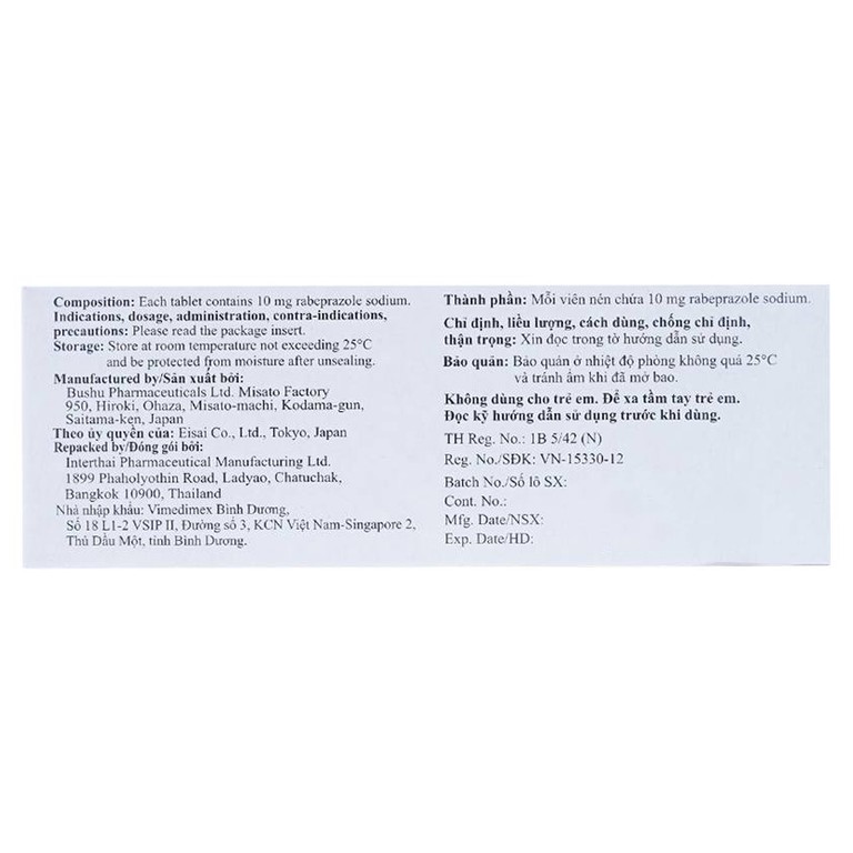 Thuốc ức chế bơm Proton Pariet 10mg Eisai điều trị loét dạ dày, tá tràng (1 vỉ x 14 viên) 