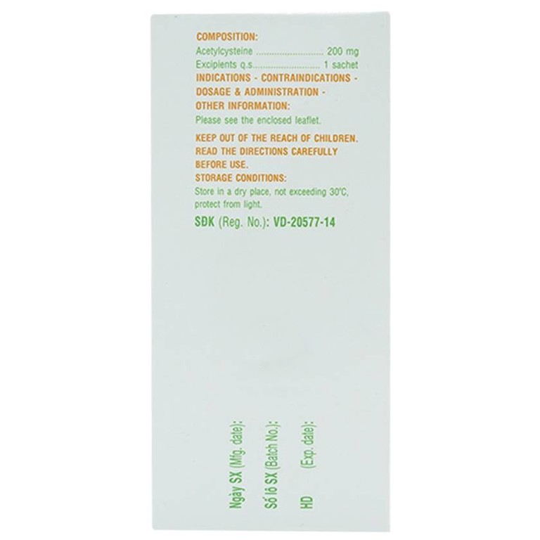 Thuốc bột uống Mitux 200mg DHG Pharma làm loãng chất nhầy đường hô hấp (24 gói x 1,5g)    	